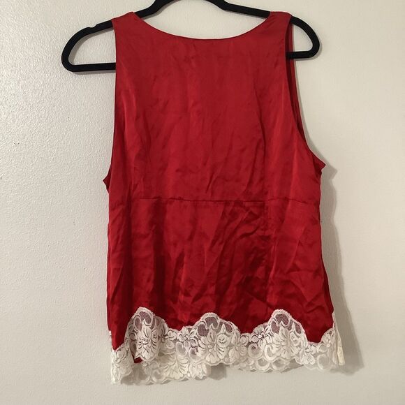 Vintage Y2K 2000s Red Satin Lace Romantic Feminine Glam Blouse Sz 16 - Picture 6 of 8
